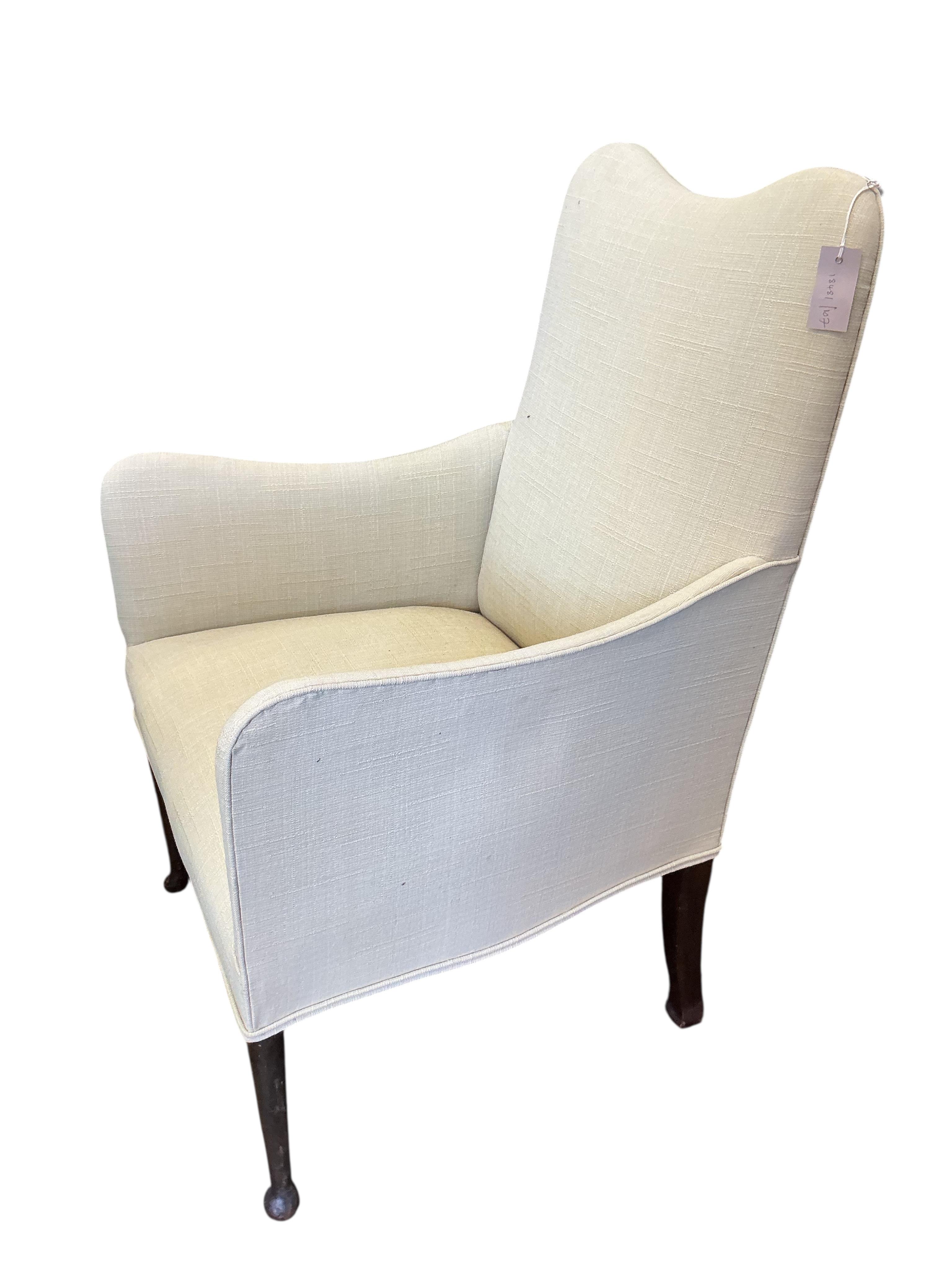 An Edwardian upholstered armchair, width 62cm, depth 64cm, height 98cm
